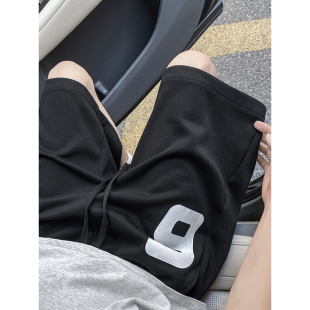 夏季 潮牌宽松五分裤 黑色数字印花大码 美式 运动裤 男士 卫裤 休闲短裤