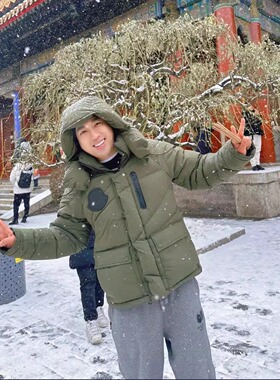 MON蒙家2025秋冬新款青年男士纯色百搭可拆卸连帽加厚羽绒服外套