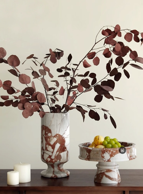 高脚大理石水果盘高级感石材花瓶