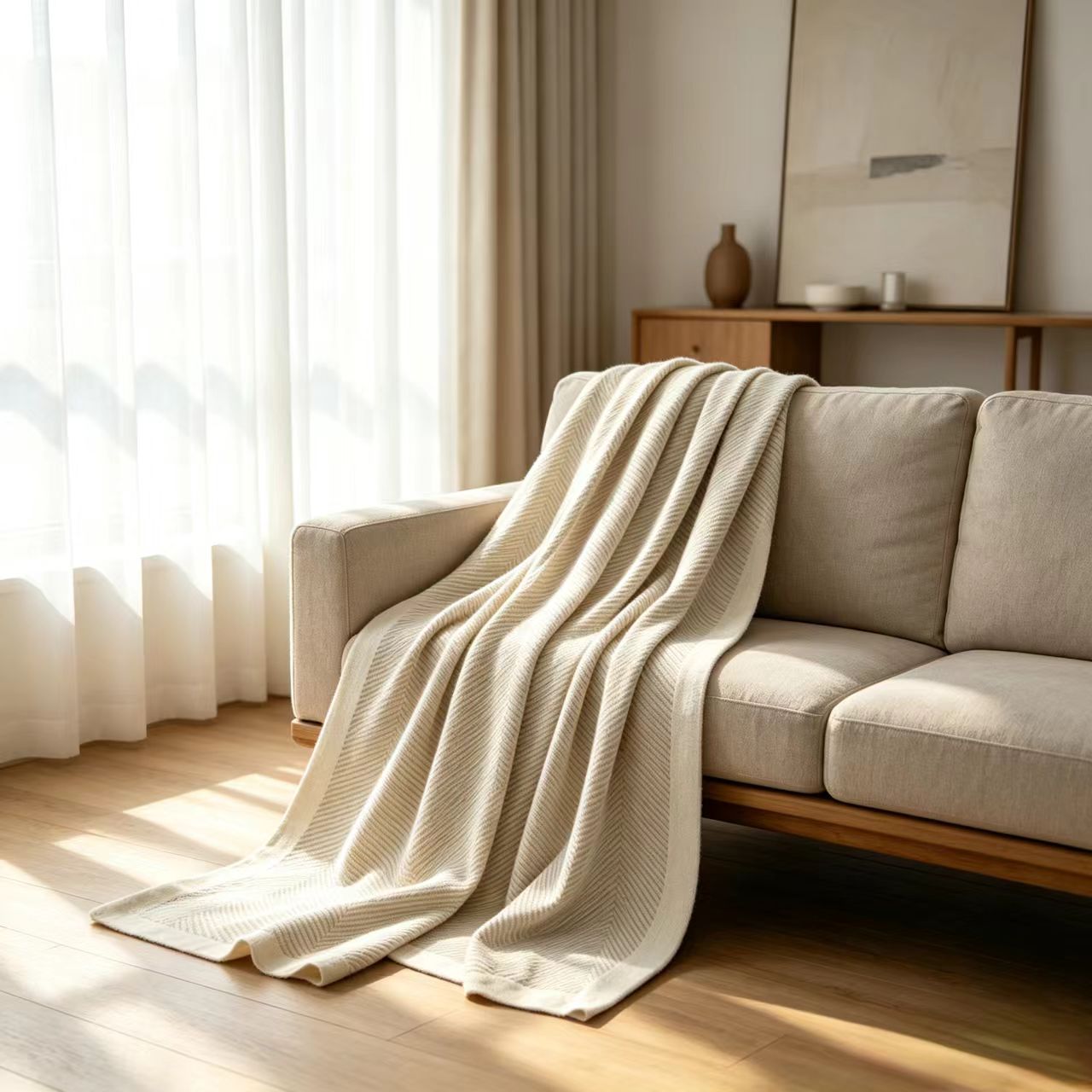 绿洲汉麻床上用品毛毯办公室毯子简约毯夏季薄被子质感休闲毯