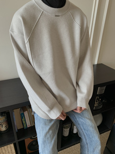 COCKTAIL美式复古基础款纯色秋冬休闲圆领毛衣男女打底宽松针织衫