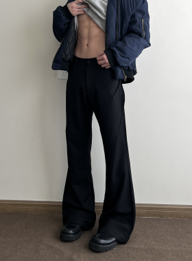 COCKTAIL高级美式裁剪垂感cleanfit黑色微喇西裤男高街休闲长裤