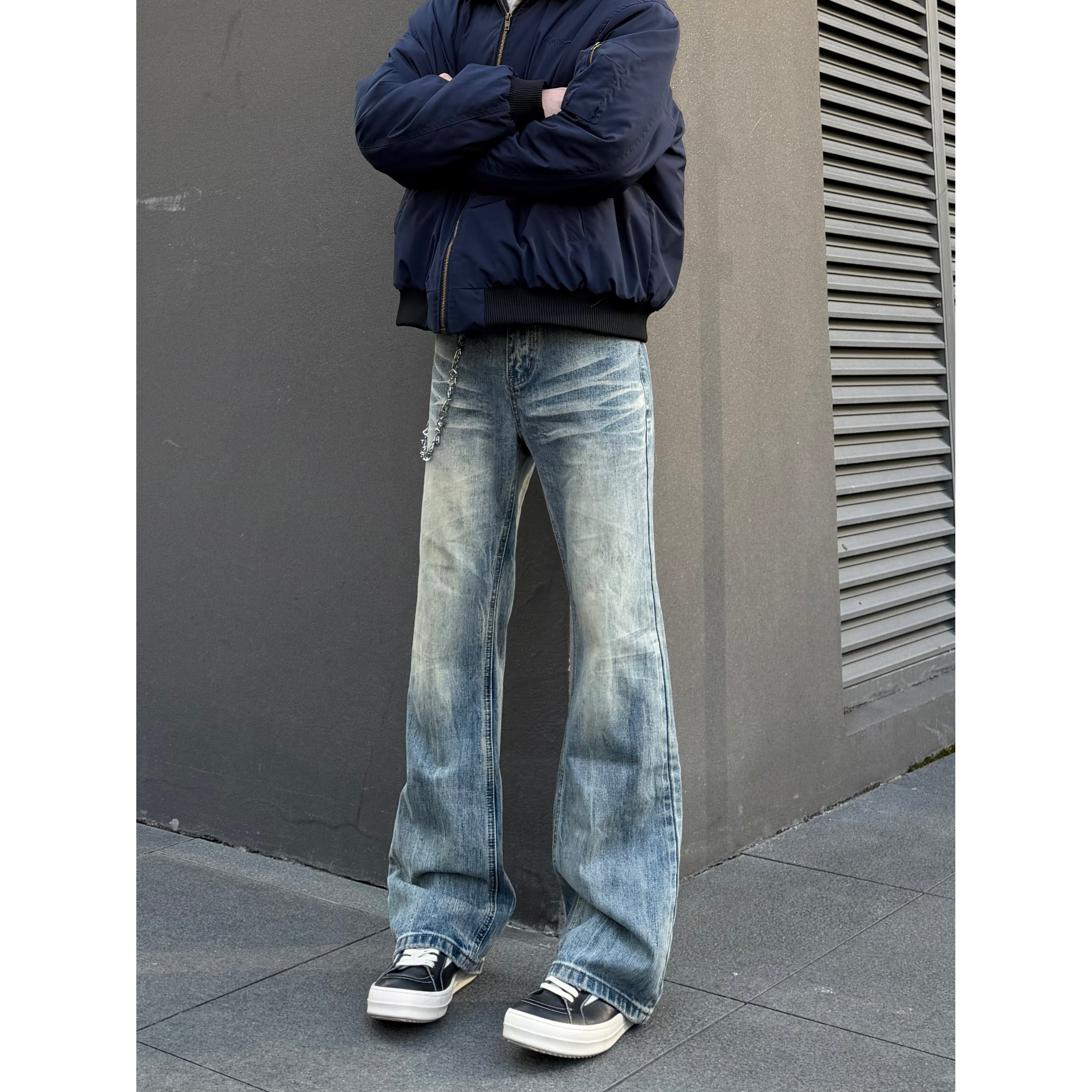 COCKTAIL BAR复古vibe复古水洗做旧牛仔裤男潮微喇显瘦cleanfit