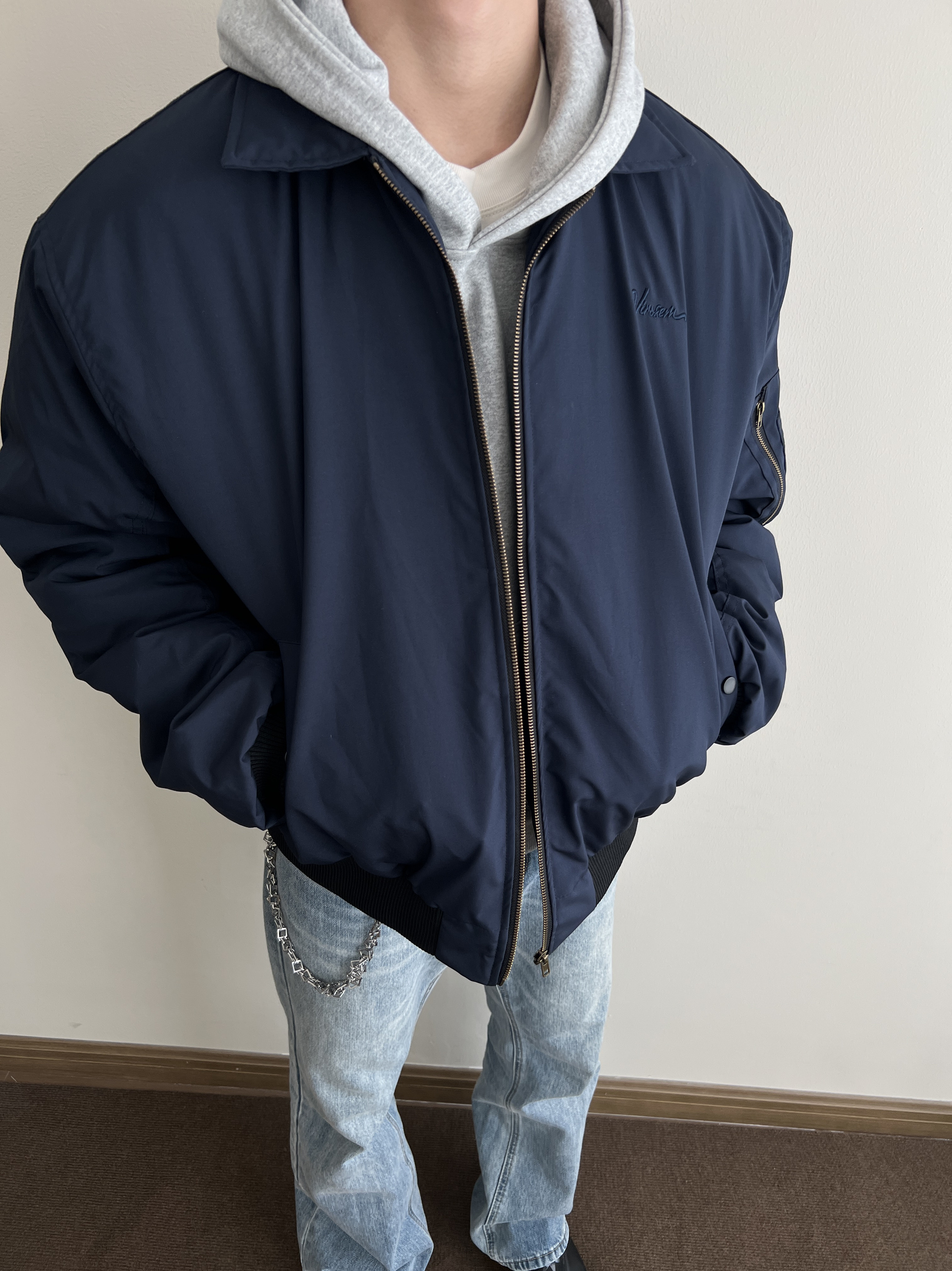 COCKTAIL美式vibe复古翻领飞行夹克保暖棉服bomber短款外套男上衣