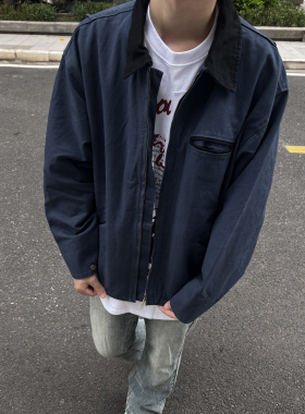 COCKTAIL美式复古底特律夹克工装春季百搭纯色帆布翻领水洗外套