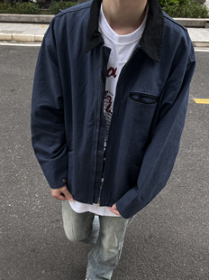百搭纯色帆布翻领水洗外套 春季 COCKTAIL美式 复古底特律夹克工装