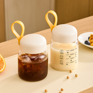 玻璃杯喝水杯高硼硅咖啡杯早餐杯刻度豆浆牛奶果汁杯外带随手杯子