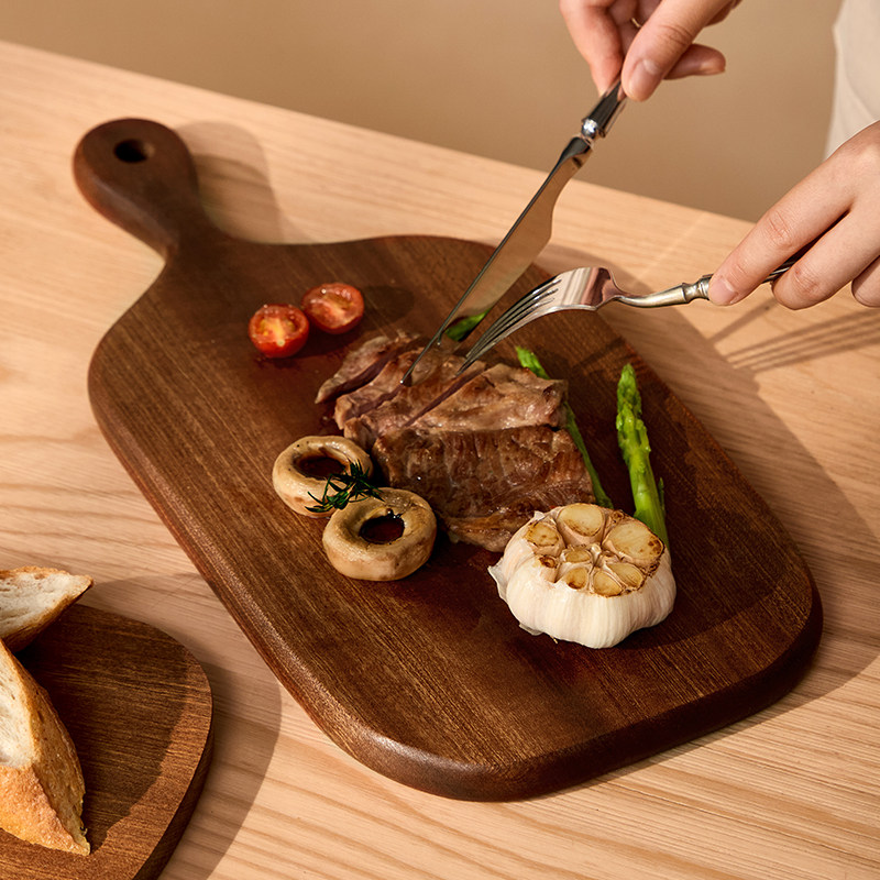 乌檀木牛排板餐盘抗菌防霉牛扒盘长方形西餐面包披萨托盘木质砧板