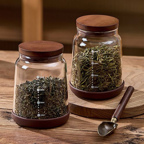 胡桃木高硼硅玻璃茶叶罐