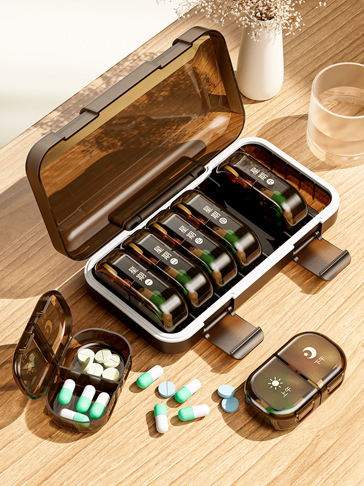 药盒药品一周七天吃药分装盒子便携随身密封避光装药保健品大容量