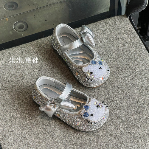 2026秋季新款女童水晶鞋可爱猫咪女宝宝公主鞋小中童水钻皮鞋软底