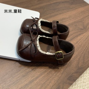 2026秋季韩版女童皮鞋花边蝴蝶结公主鞋婴儿周岁礼服鞋女宝宝单鞋