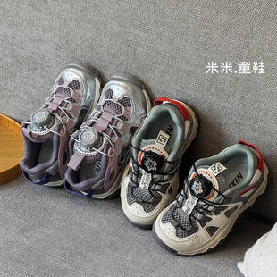 男童运动凉鞋旋转纽扣童鞋春夏2026新款框子鞋女童镂空休闲鞋防滑
