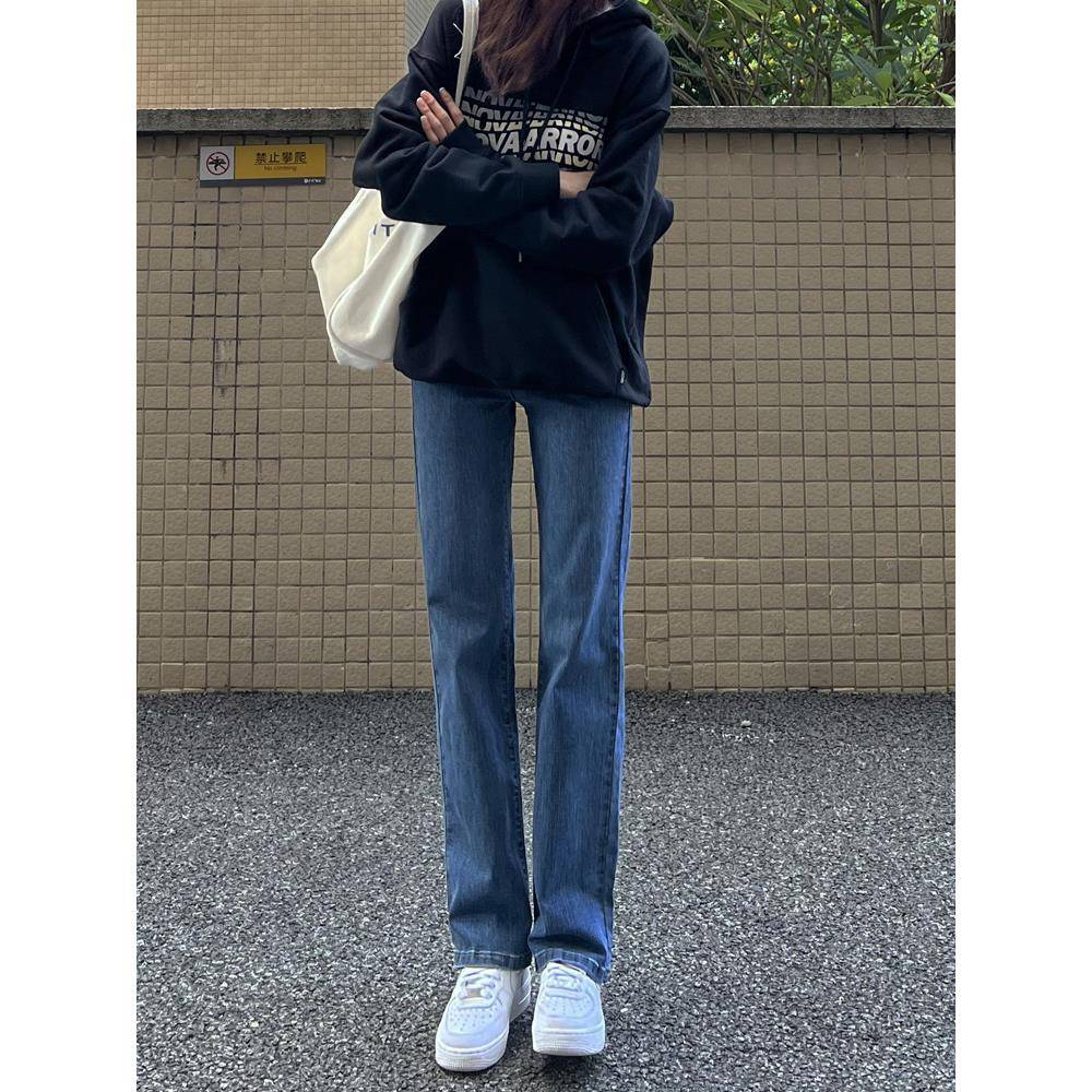 复古蓝高腰牛仔裤女春秋2025年新款弹力黑色窄版阔腿烟管直筒裤子