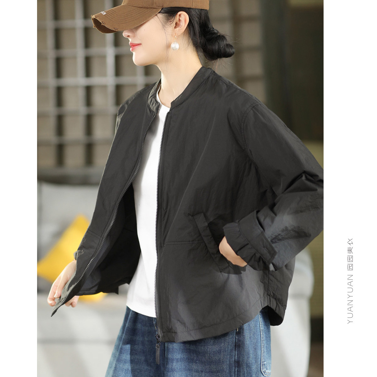 秋冬款夹薄棉外套女复古定制高密时尚立领宽松棒球服薄款棉衣外搭