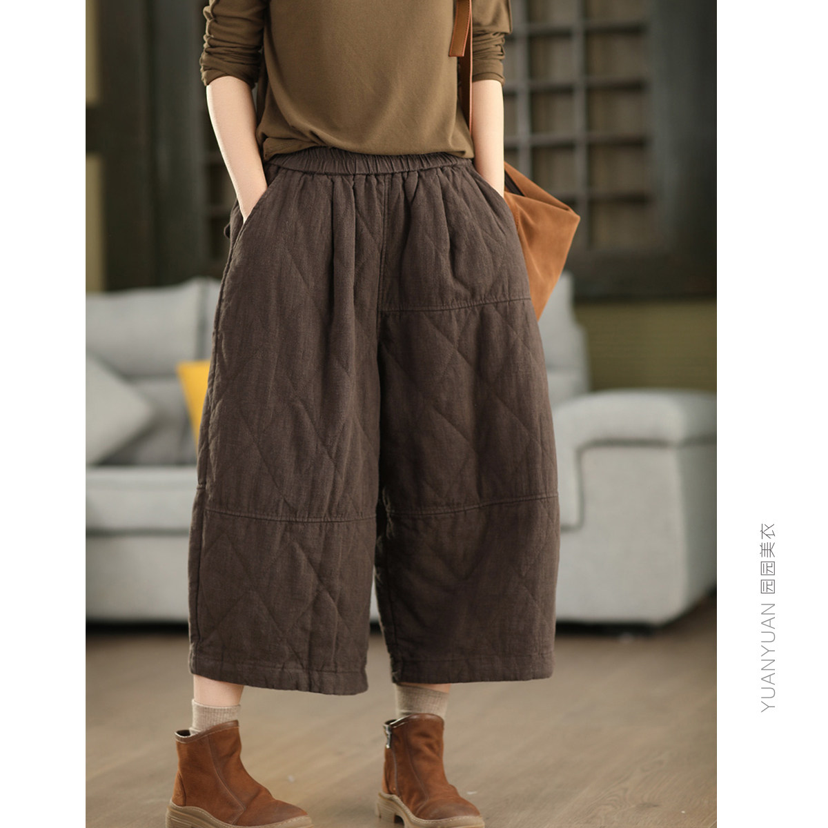 冬季复古天丝苎麻夹棉棉裤立体拼接加厚阔腿裤靴裤九分裤保暖麻裤,女装/女士精品,棉裤/羽绒裤,淘宝优惠券,粉丝福利购,淘宝优惠卷