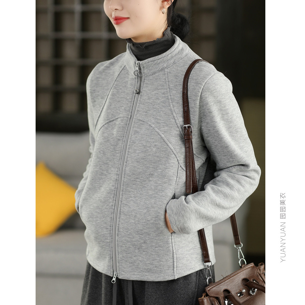 双头拉链加厚开衫加绒上衣