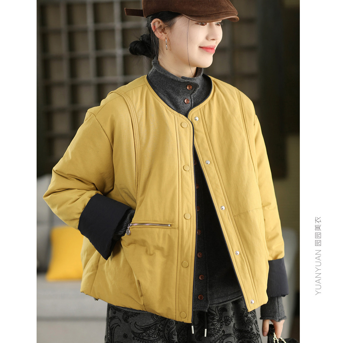 园园美衣时尚高密棉拼色夹棉外套女冬季加厚保暖文艺宽松棉袄棉服,女装/女士精品,棉衣/棉服,淘宝优惠券,粉丝福利购,淘宝优惠卷