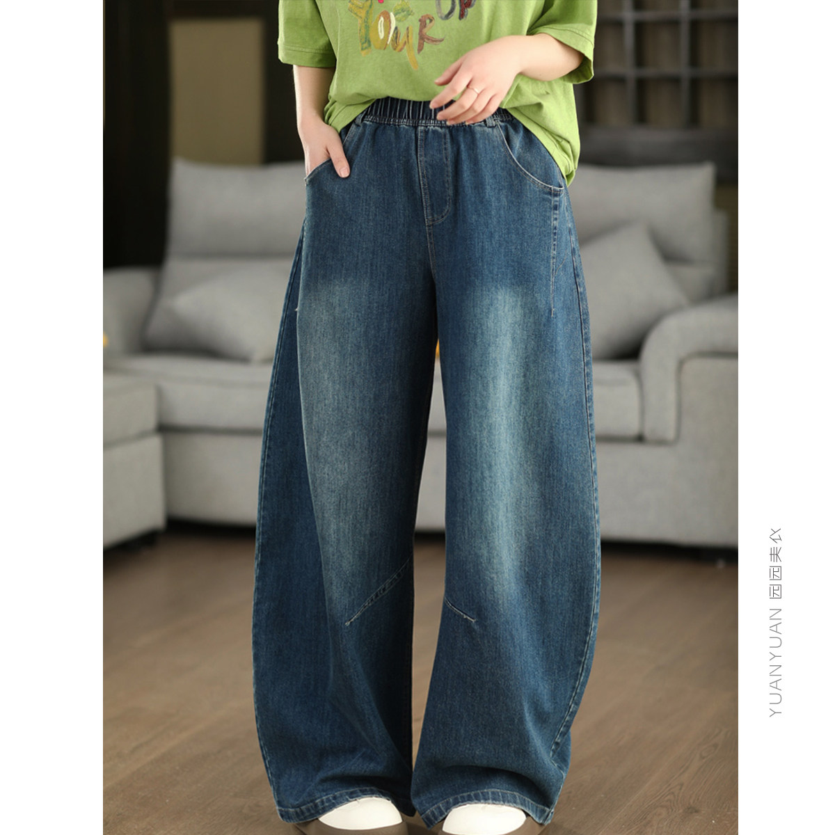 园园美衣复古全棉牛仔高腰弯刀裤女春季时尚显瘦镰刀裤百搭长裤