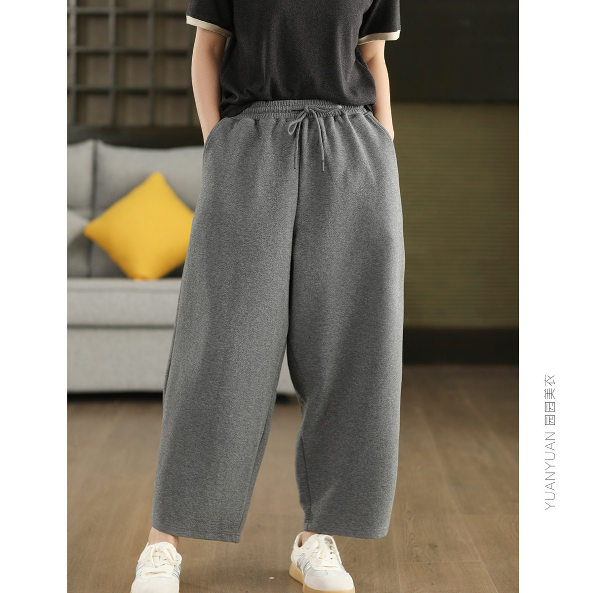 定制素皱棉系带休闲裤秋季复古宽松显瘦哈伦裤文艺卫裤百搭长裤,女装/女士精品,休闲裤,淘宝优惠券,粉丝福利购,淘宝优惠卷