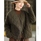 复古加厚砂洗100%亚麻棉衣棉袄夹棉保暖外套内里色织格纹冬季 新款
