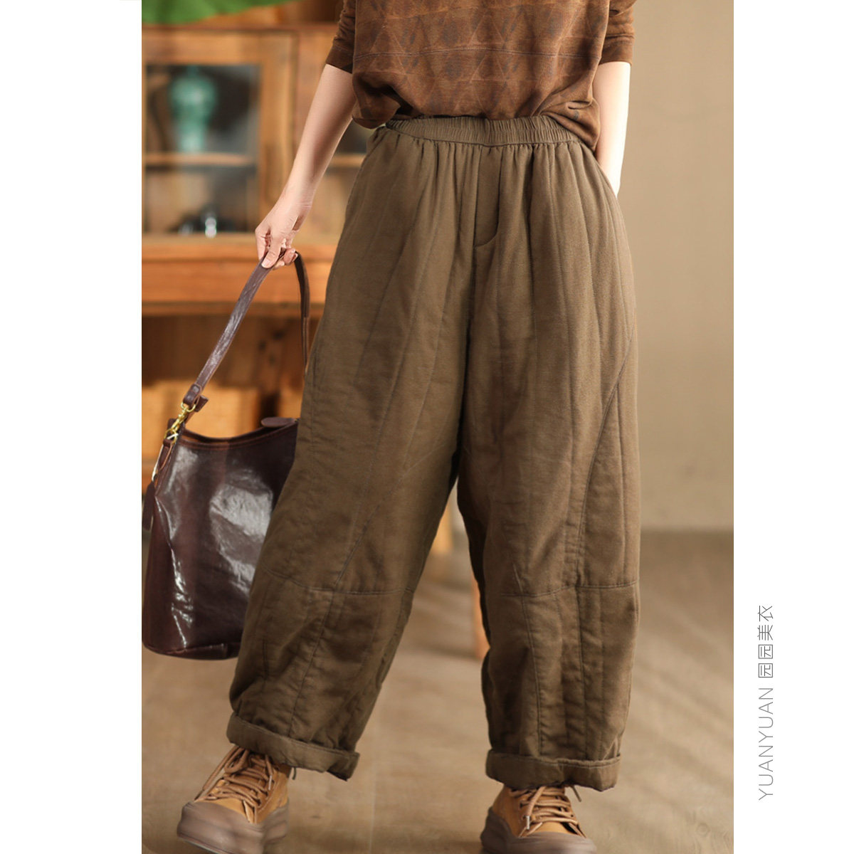 园园美衣冬季复古亚麻加厚棉裤女重工绗线夹棉保暖哈伦裤宽松长裤,女装/女士精品,棉裤/羽绒裤,淘宝优惠券,粉丝福利购,淘宝优惠卷