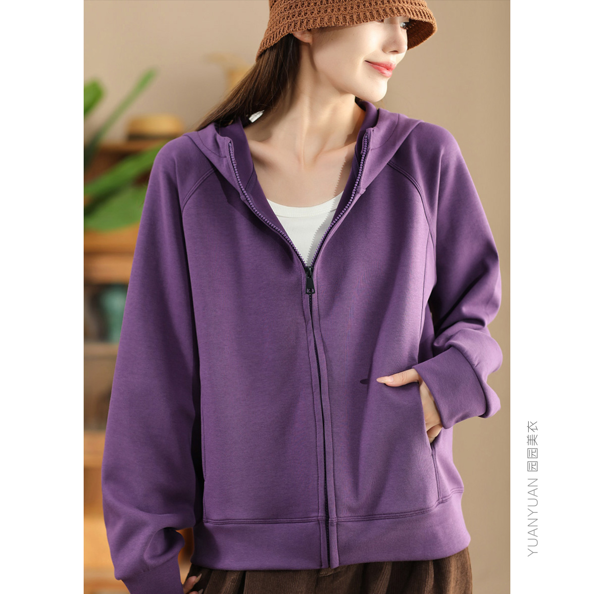 复古连帽外套宽松显瘦