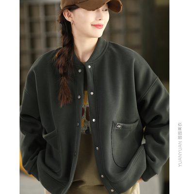 针织棉加厚卫衣外套单排扣上衣