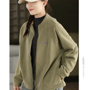 园园美衣秋冬复古双面奥利绒卫衣外套时尚 运动外搭 加厚拉链开衫