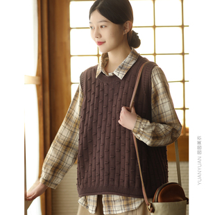 园园美衣春款立体针织无袖背心那边百搭棉线马甲文艺套头马夹上衣