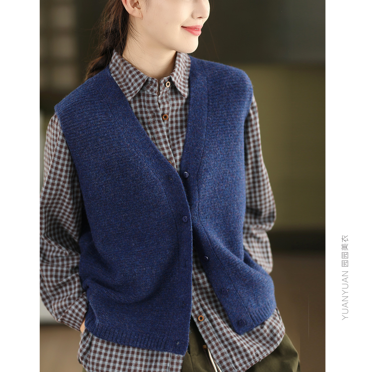 单排扣羊毛马甲无袖开衫