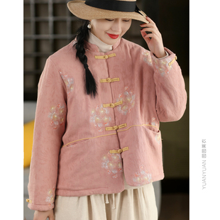 3.21羊毛提花刺绣外套女中式 加厚棉衣棉服 盘扣立领保暖棉袄冬季