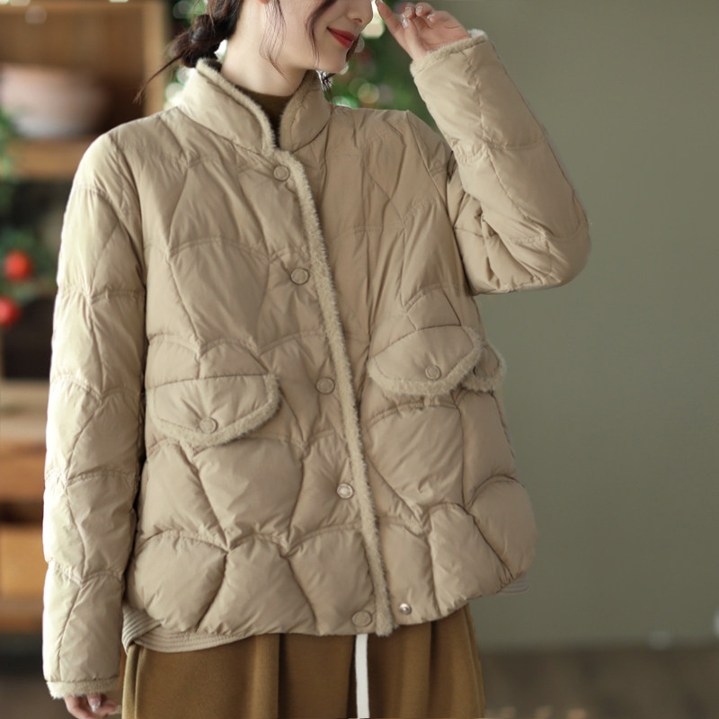 园园美衣新款时尚水貂毛拼接羽绒服女冬季文艺菱格白鸭绒保暖外套,女装/女士精品,羽绒服,淘宝优惠券,粉丝福利购,淘宝优惠卷