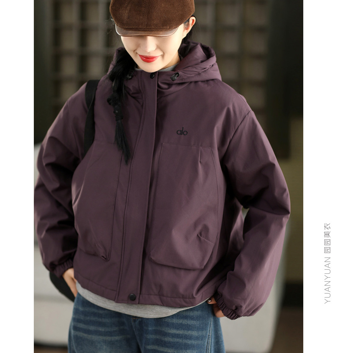 园园美衣冬季复古高密加厚连帽外套女时尚保暖夹棉夹克棉袄棉服