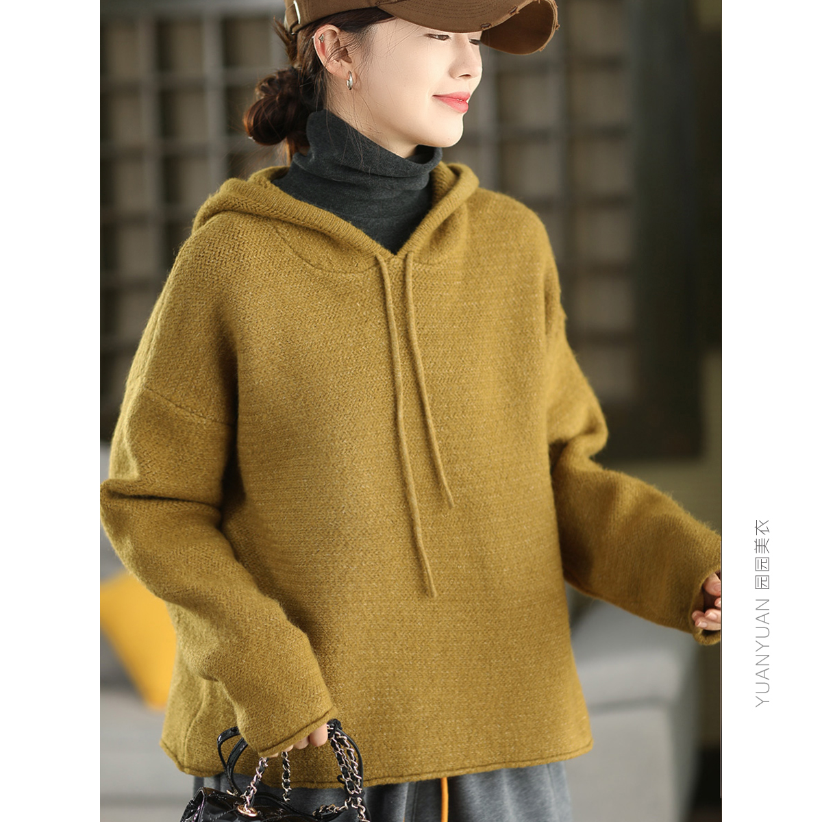 加厚连帽套头衫保暖针织上衣
