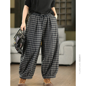 园园美衣冬季 格子裤 复古色织格纹夹棉棉裤 100%棉保暖加厚哈伦裤