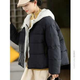 石墨烯云绒加厚拼色棉袄女拼色连帽夹棉棉袄保暖外套冬季棉服棉衣