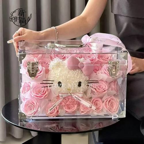 永生花玫瑰KT猫客厅高档礼盒