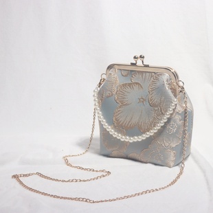 中式 國風(fēng)旗袍刺繡包包口金包復(fù)古新款 手提珍珠鏈條斜挎包古風(fēng)包包