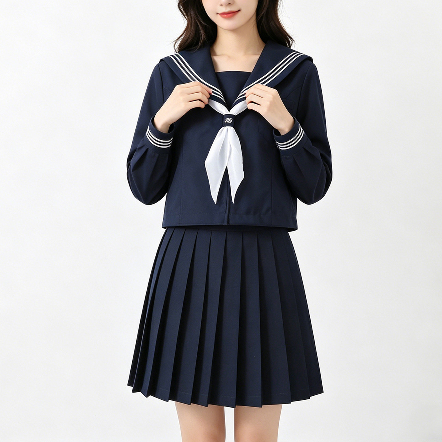 日系原创JK制服水手服套装女长袖深蓝色学院风百褶裙校供学生校服