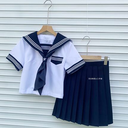 百合物语原创JK制服套装正统白三本学院风基础款水手服百褶裙套装