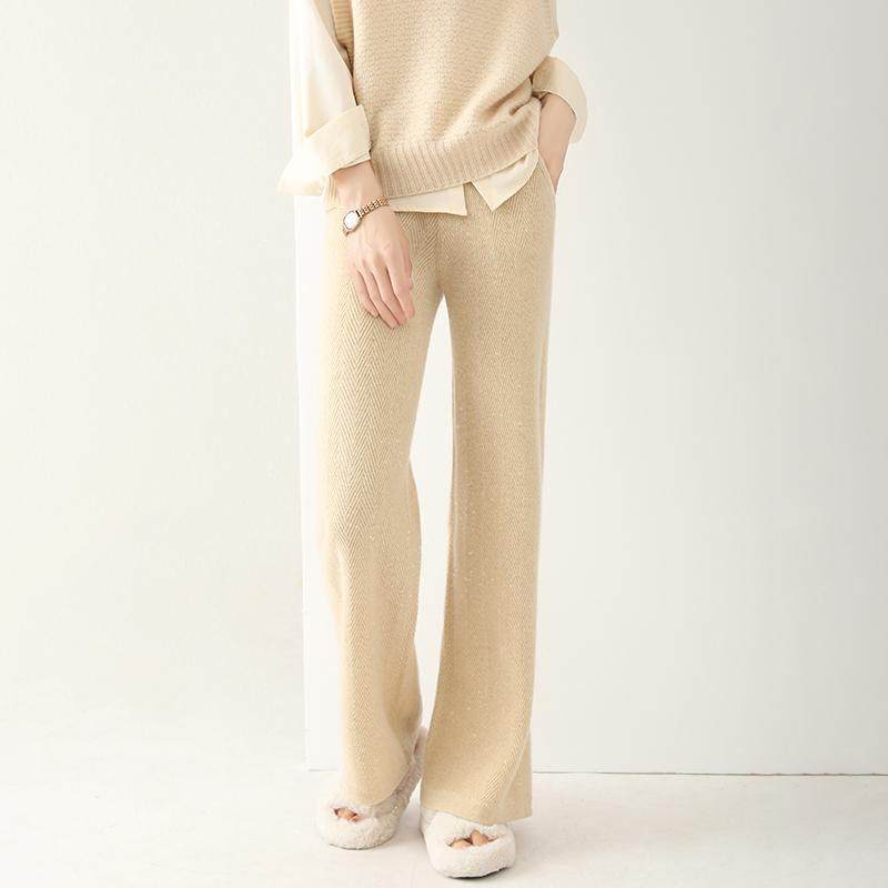 秋冬新款100%纯羊毛显瘦女外穿高级感休闲金银丝针织宽松拖地裤