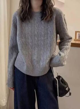 欧洲秋冬女羊绒衫灰色小捻加厚高底针织羊毛底衫