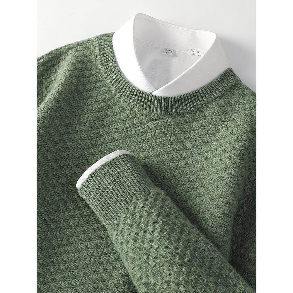 100%纯羊毛衫男士加厚低圆领毛衣青年套头商务休闲羊绒针织打底衫