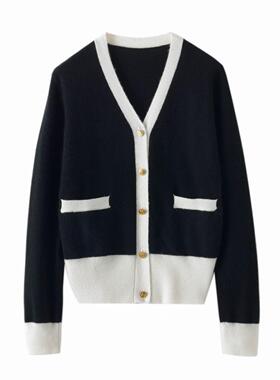 24秋冬新款V领100%纯山羊绒开衫女薄款时尚打底外套毛衣