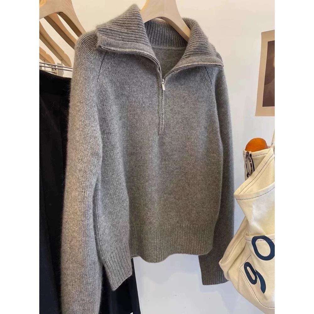 高领半拉链100%美丽诺羊毛衫女秋冬羊绒加厚打底欧货高端毛衣外套