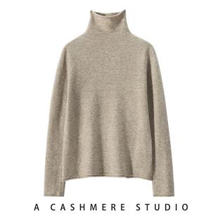 秋冬堆堆领羊绒衫女100%纯山羊绒薄款百搭纯色针织打底套头毛衣
