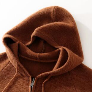 秋冬加厚保暖LP同款100%纯山羊绒针织开衫男拉炼连帽休闲外套卫衣