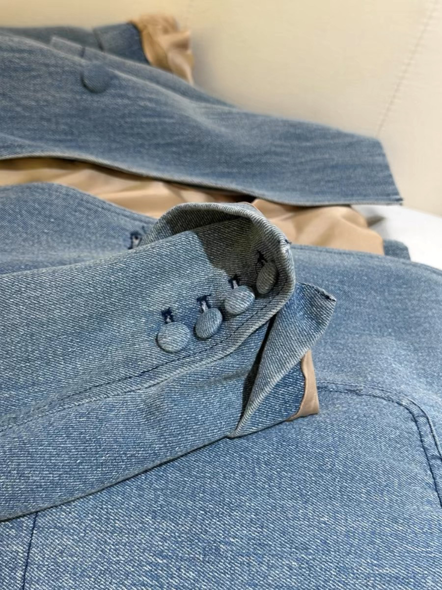 FOREIGN TRADE HIGH-END EARLY AUTUMN NEW UNIQUE GOOD-LOOKING SENSE OF LUXURY RETRO CASUAL LOOSE BLUE BLAZER DENIM JACKET WOMEN