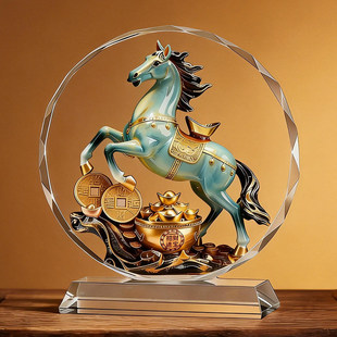 新款马到功成招财客厅玄关装饰马年水晶摆件马上有钱开业礼物